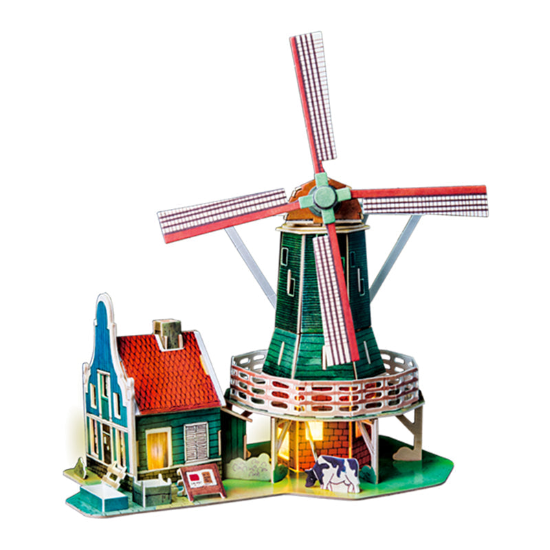 DIY Dutch Windmill Doll House with Led Light Children Adult Miniature Wooden Model Building Dollhouse