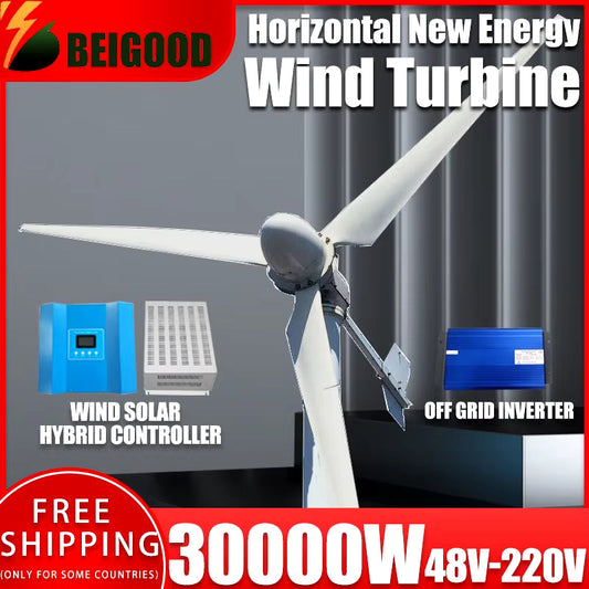 New Energy 30000W 48V-220V Small Windmill 3 Blades Horizontal Wind Turbine Generator Free MPPT Controller for Homeuse for You