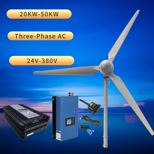 Horizontal Wind Turbine Generator Windmill 30KW 40KW 24V 48V 96V 110V 120V 220V 230V 380V 3 Blades Permanent Magnet Generator