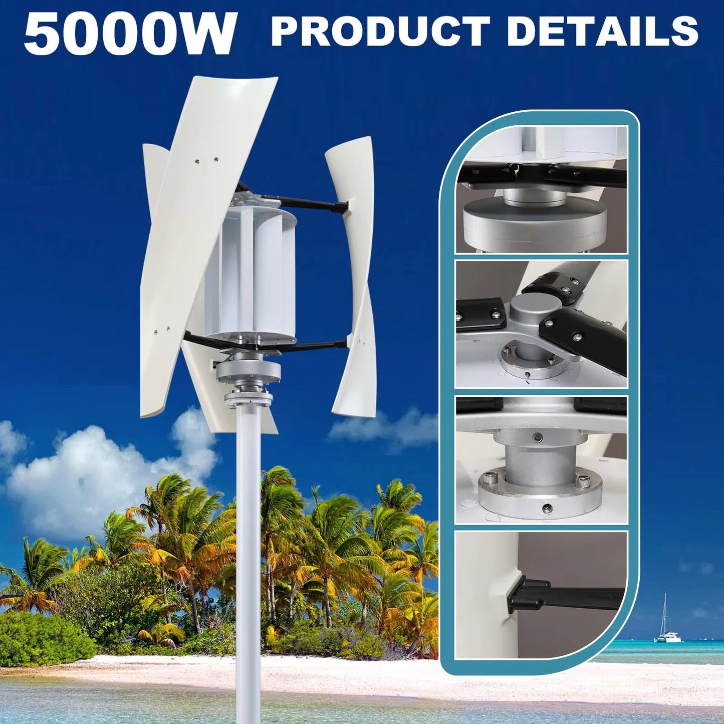 5KW 5000W Vertical Axis Maglev Windmill Turbine High Voltage Generator 24V 48V with Hybrid Charge Controller GGX5