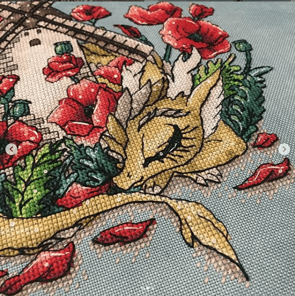 Dragon with Windmill - PDF Cross Stitch Pattern