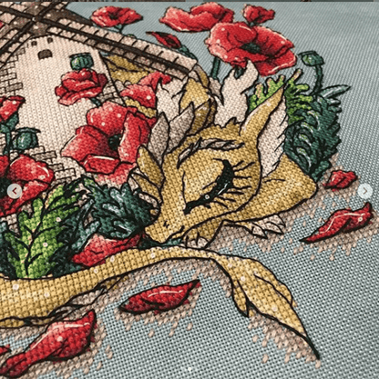 Dragon with Windmill - PDF Cross Stitch Pattern