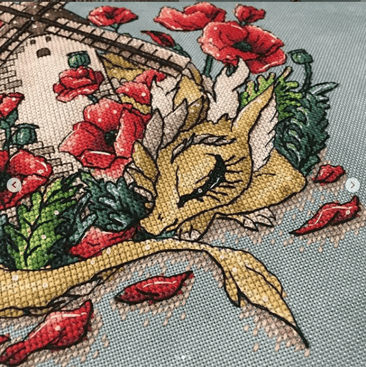 Dragon with Windmill - PDF Cross Stitch Pattern