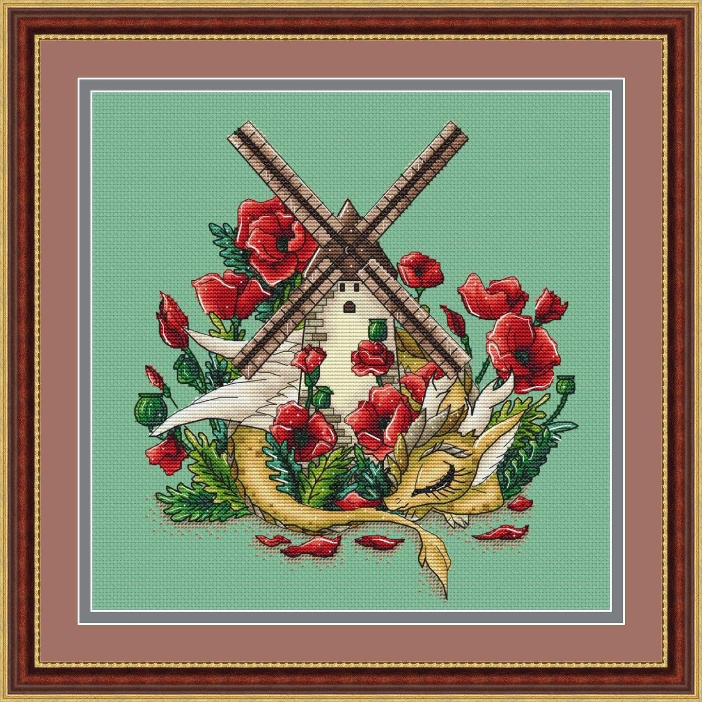 Dragon with Windmill - PDF Cross Stitch Pattern