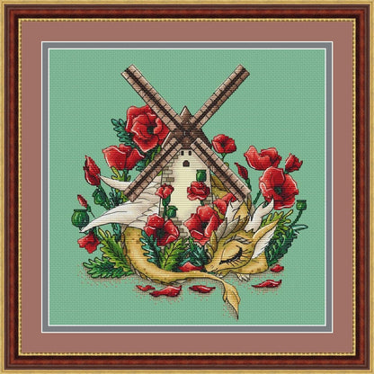 Dragon with Windmill - PDF Cross Stitch Pattern