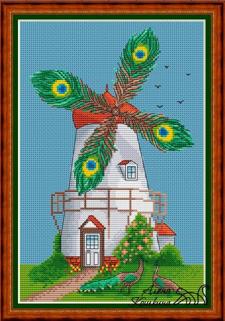 Peacock Windmill - PDF Cross Stitch Pattern